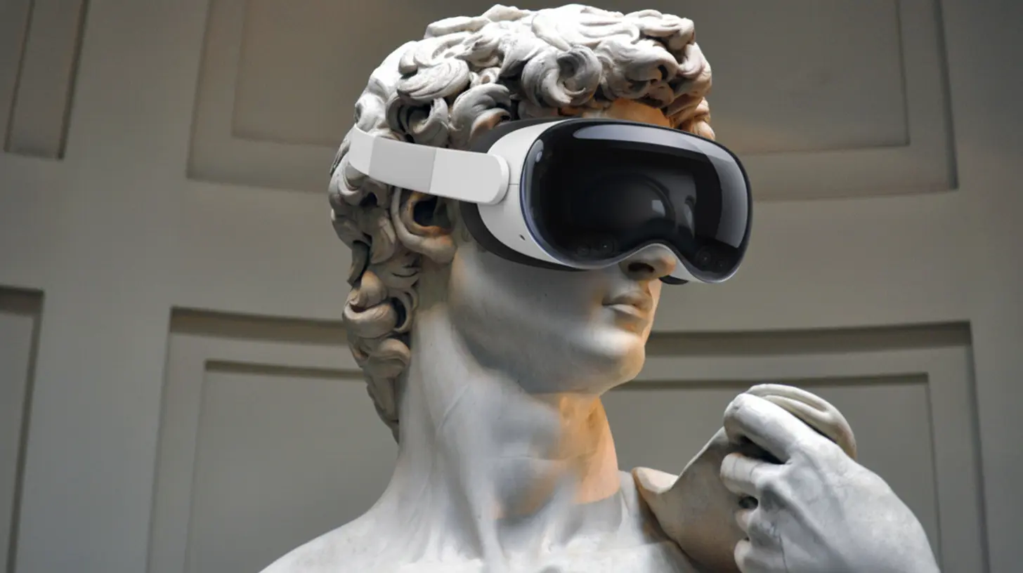 A man wearing a VR headset, symbolizing the future of immersive educational experiences.